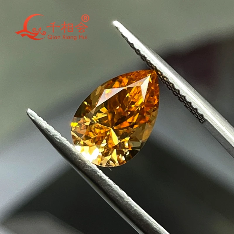 light and dark yellow / champagne  color pear shape diamond cut Original moissanite loose stone  (video is light yellow)