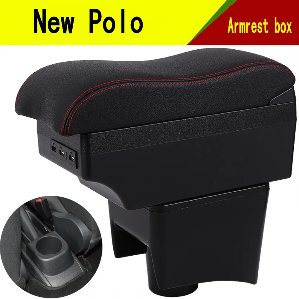 For Polo Armrest Box Center Console Central Store Content Storage with Cup Mobile Phone Holder