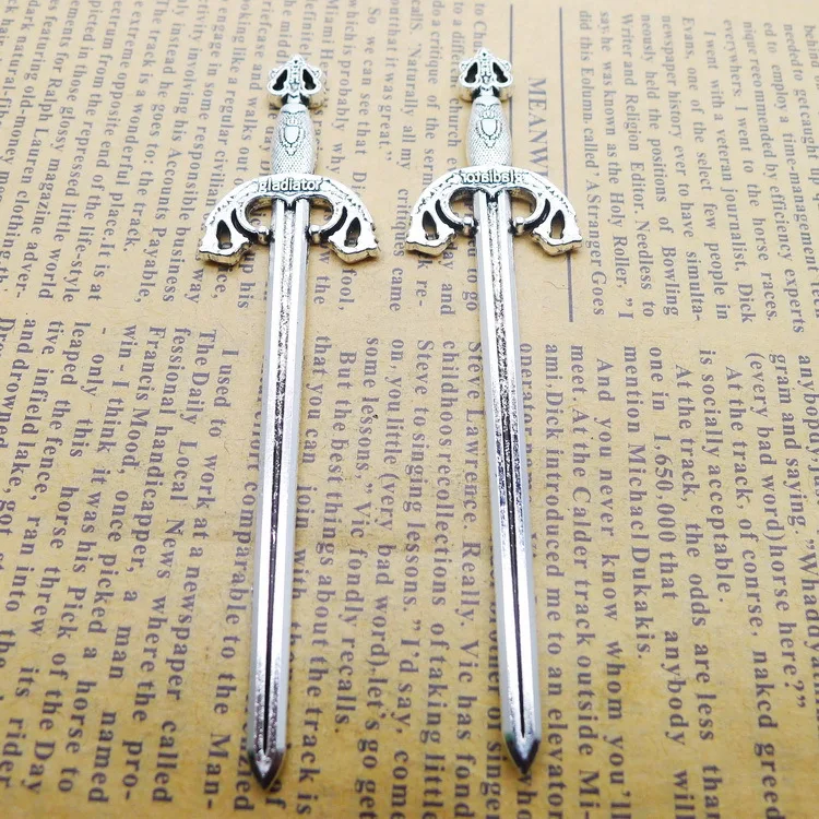 

Pendants For Bracelets 2 Pieces 22x87mm Antique Silver Color Sword Knife Charms