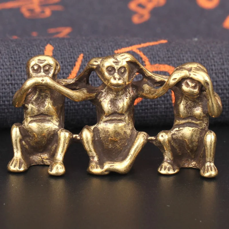 Pure Copper Three Monkeys Miniatures Figurines don\'t Say don\'t Listen don\'t See Feng Shui Crafts Ornaments Antique Decorations