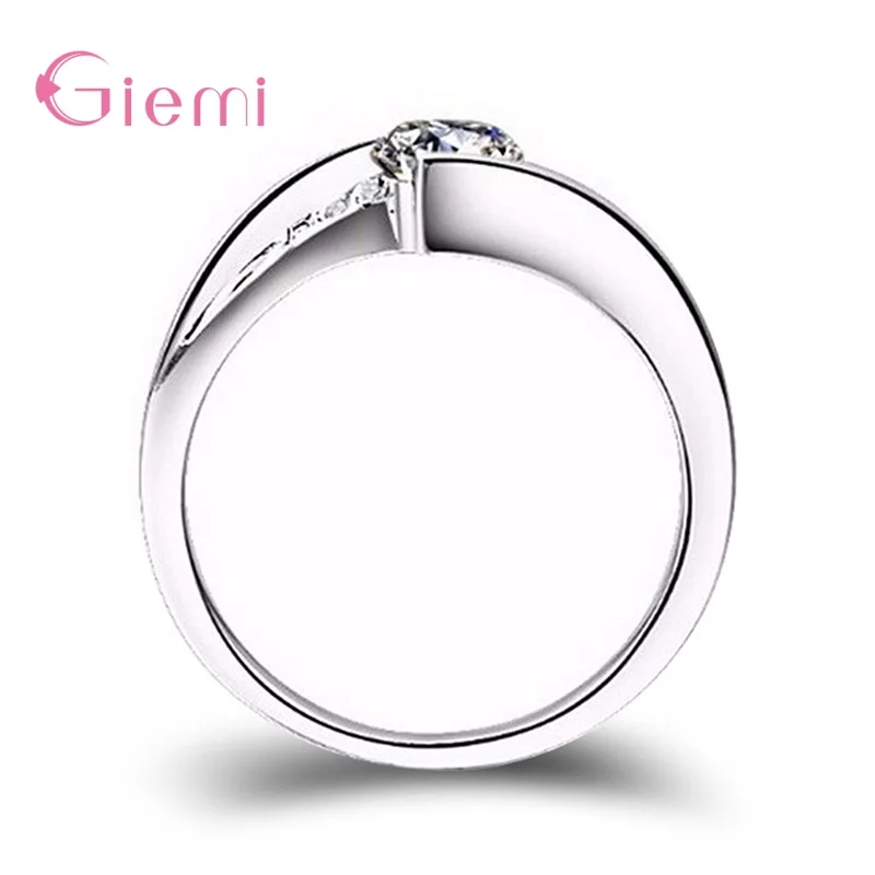 100% Real 925 Sterling Silver Finger Ring Stackable Cubic Zirconia Party Ring For Women Girl Engagement Wedding Jewelry Gift