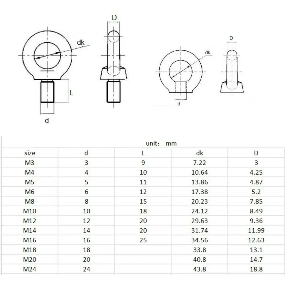 Eye Bolts M3~M24 Lifting Eye Screws Metric 304 A2 Stainless Steel  Eyebolt Ring Screws Length 9mm-50mm