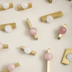 Furniture Original Design High-End Brass Handle Natural Crystal Ball Light Luxury Wind Wardrobe Shoe Cabinet Drawer Long Handle