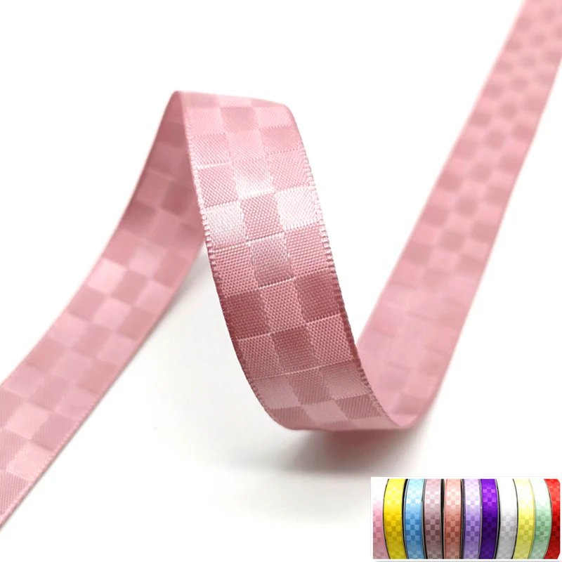 5 yards 15mm Lattice Pattern Satin Ribbon For Flower Gift Packing Wedding Decoration DIY