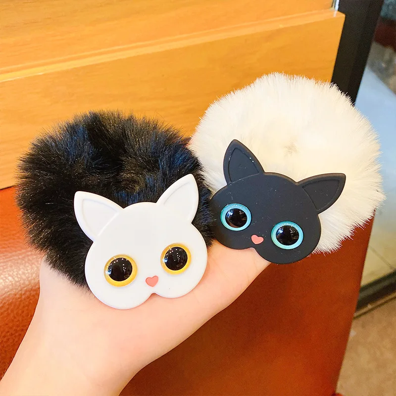 New Women Winter Cute Cartoon Cat Elastic Hair Bands Sweet Hair Decorate Hair Tie For Girls Soft Plush Headband Hair Accessories