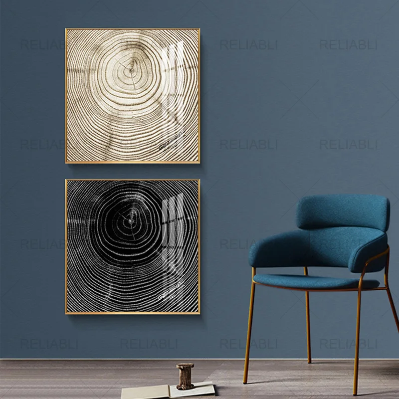 Simple Modern Nordic Minimalist Tree Annual Ring Line Abstract Canvas Painting Wall Pictures for Study Room Home Decoration Art