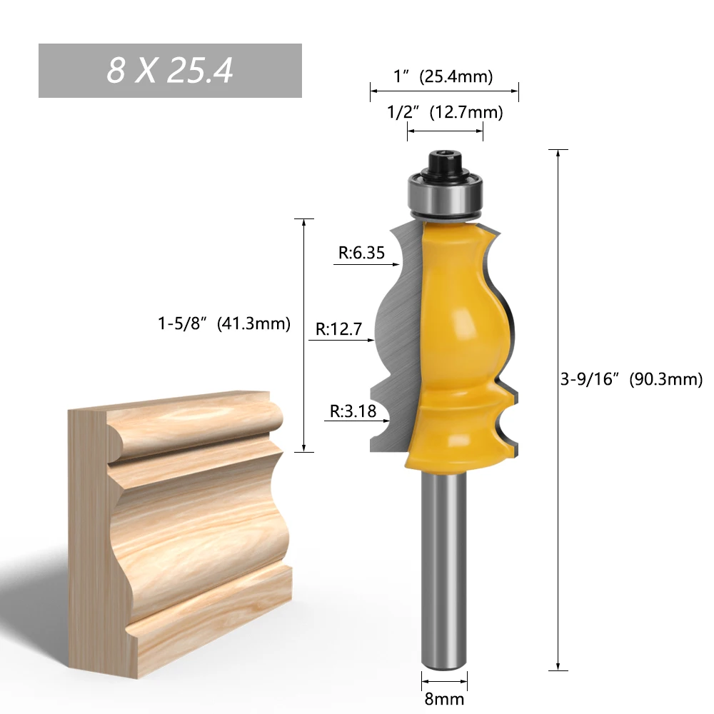 LAVIE 1pc 8MM Shank Special Architectural Handrail Molding Router Bit Woodworking Cutter Milling for Wood Bit Face Mill MC02072