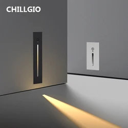 CHILLGIO Indoor Sensor Stair Light Step Recessed In Aluminum PIR Motion Lighting Home Decoration 3W Corner Night Ladder LED Lamp