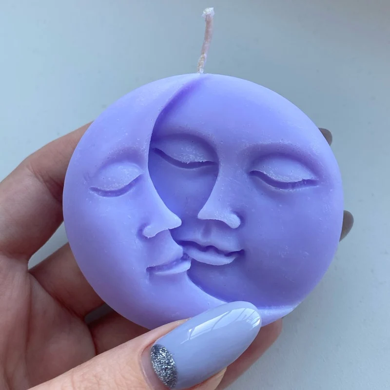 F1157  Lover Sun Moon Face Soap Candle Wax Silicone Mold Candy Crystal Resin Mould Fondant Chocolate Cake Decorating Baking Tool