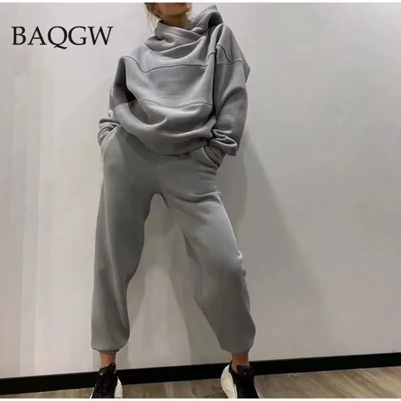 Solid Womens Oversized Tracksuit Warm Fleece Suits Hoodies Tops Casual Sweatshirts Jogging Pant Two Piece Outfits Sweatpants