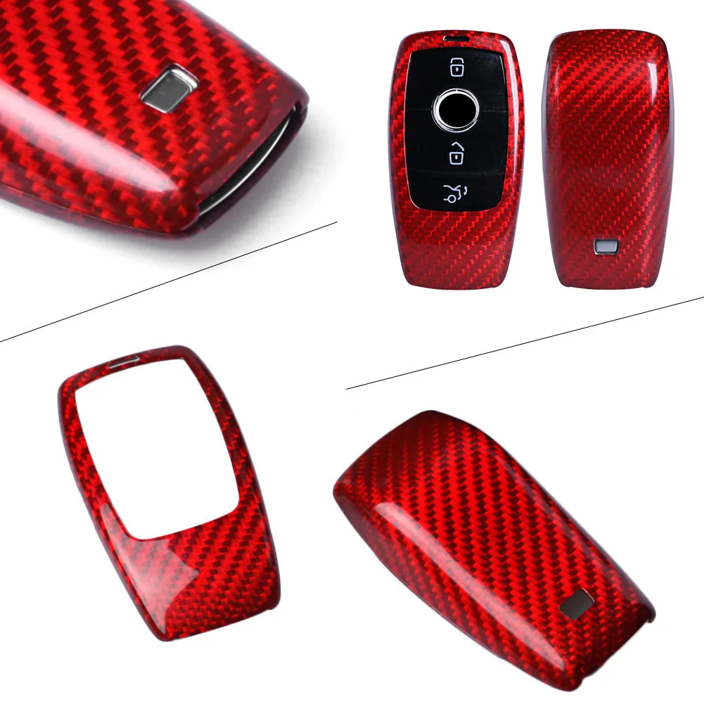 

Car Remote Key Cover Case Red Real Carbon Fiber For Mercedes BENZ E-Class W213