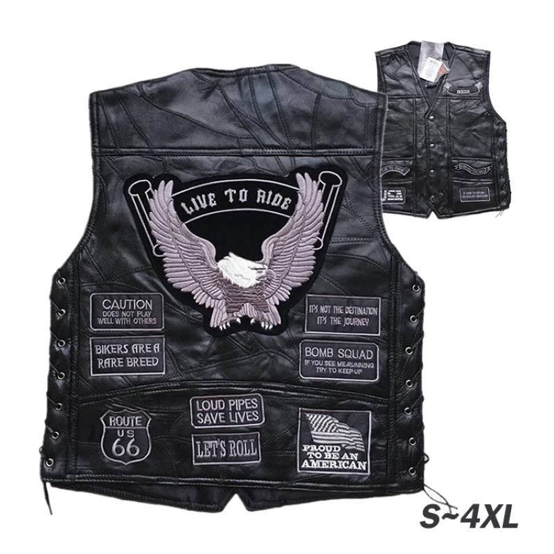 

Motorcycle Vest Motor Jacket Men's Stitching Sheepskin Leather Waistcoat with Embroidered Badge Motocross Equipment