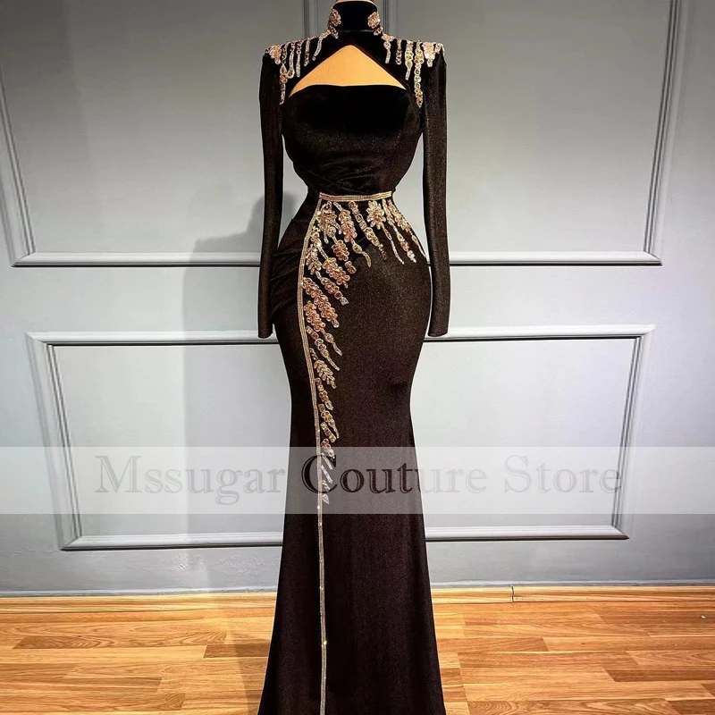 2021 Elegant Appliques Mermaid Prom Dresses Beading Long Sleeves Plus Size Evening Dress платье вечернее