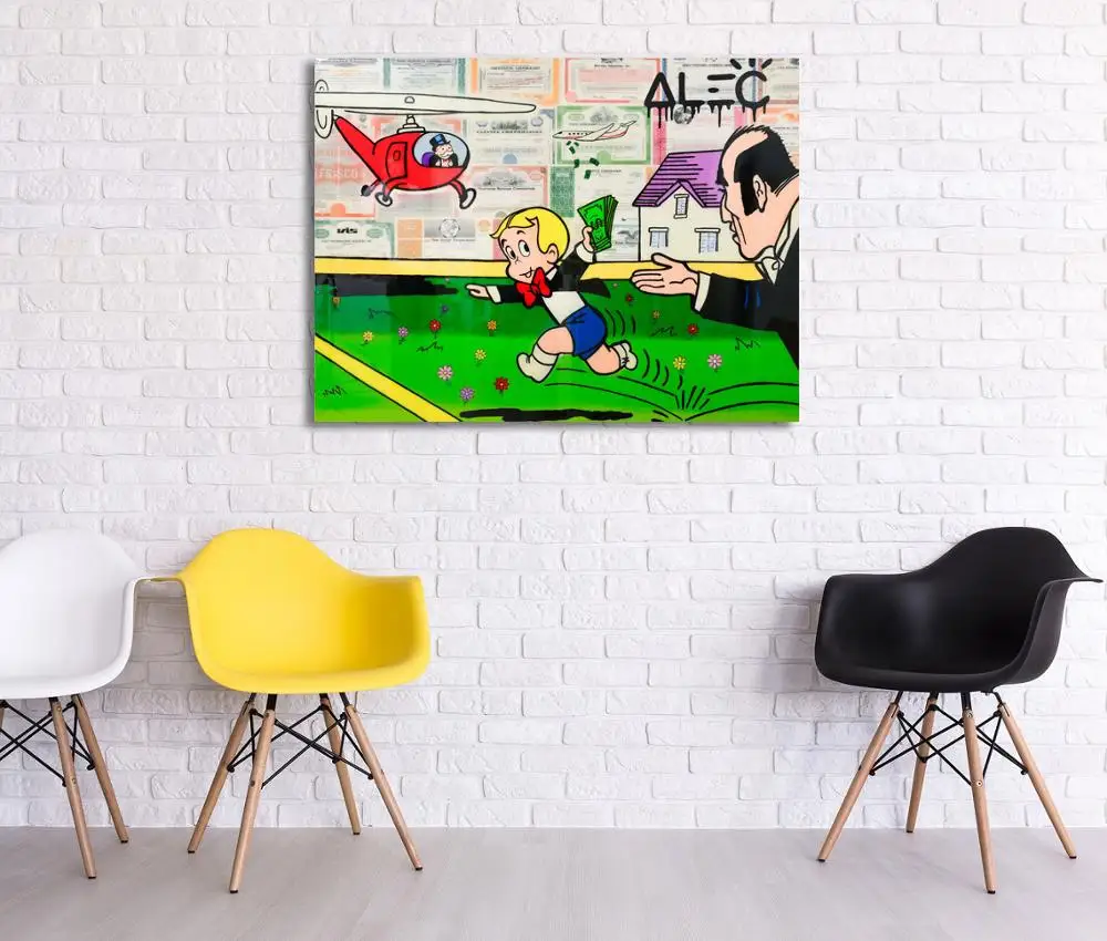 HD Print Alec Monopoly Oil Painting Home Decor Wall Art on Canvas Richie Running in Field Monopoly Helicopter Canvas Printings