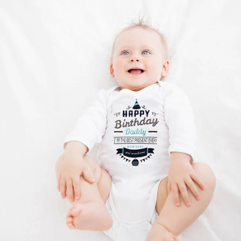 

Happy Birthday Daddy Cute Newborn Baby Bodysuit Cotton Long Sleeve Jumpsuit Body Baby Boys Girls Onesies Rompers Clothes Outfit