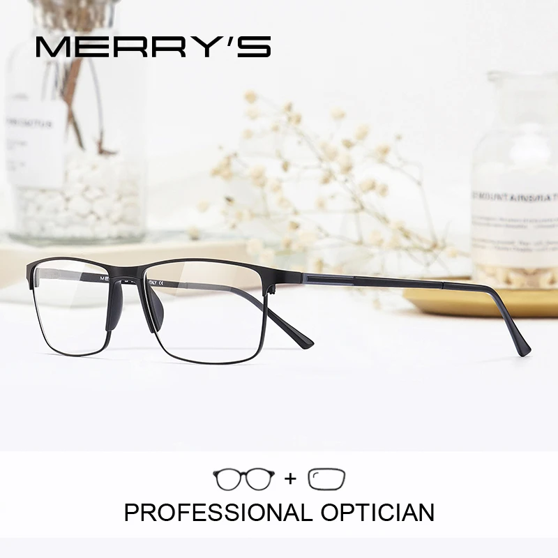 MERRYS DESIGN Men Prescription Glasses Square Myopia Prescription Eyeglasses Male Small Frames Optical Glasses S2037PG