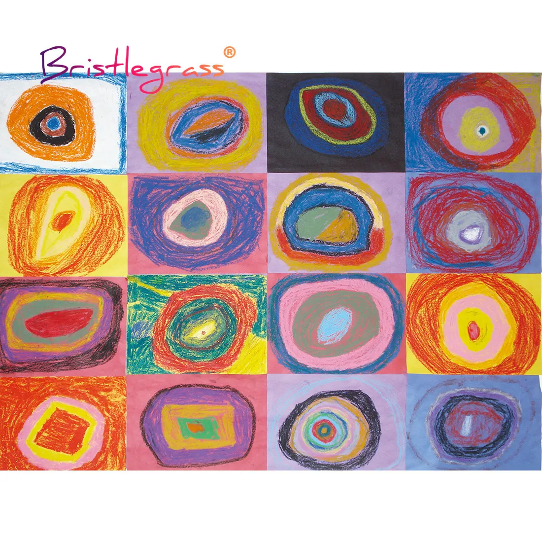 BRISTLEGRASS Wooden Jigsaw Puzzles 500 Pieces Square Concentric Circle Kandinsky Educational Toy Collectibles Painting Art Decor