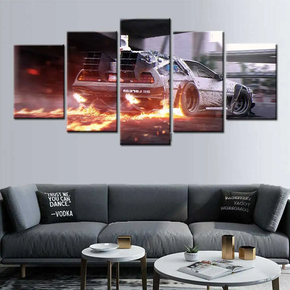 

5Pcs Back To The Future Car Marty Poster Wall Art Canvas HD Printed Oil Painting Home Decor Living Room Modern Modular Pictures