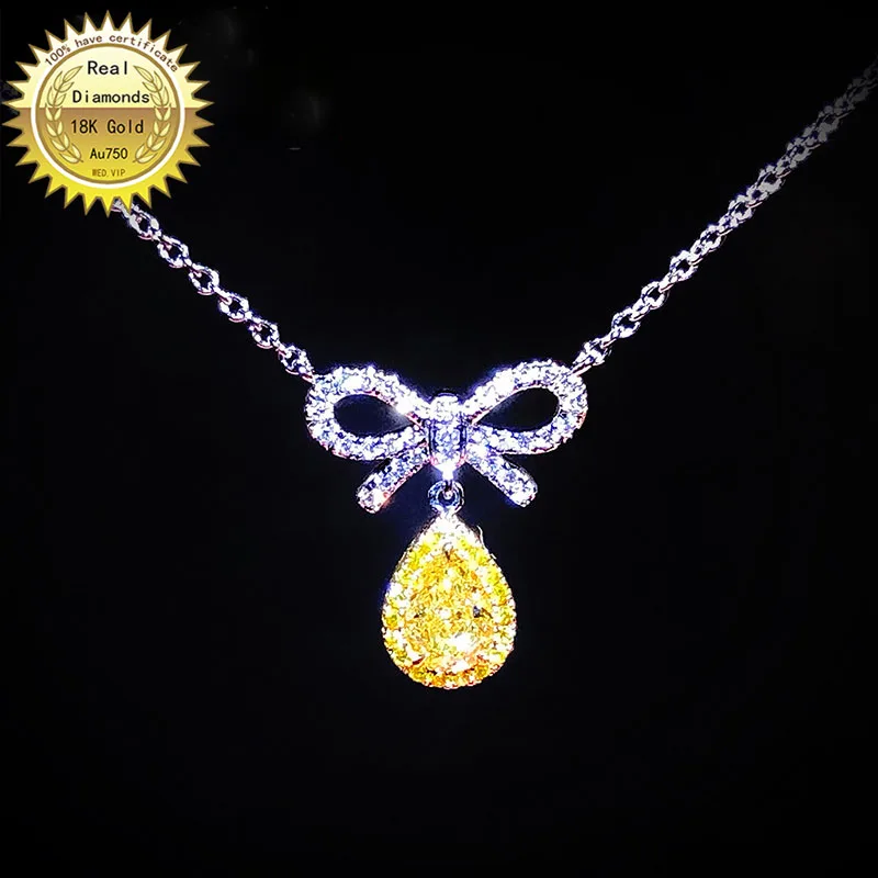 

18K gold necklace natural 0.35ct yellow diamond and 0.2ct white diamonds necklace