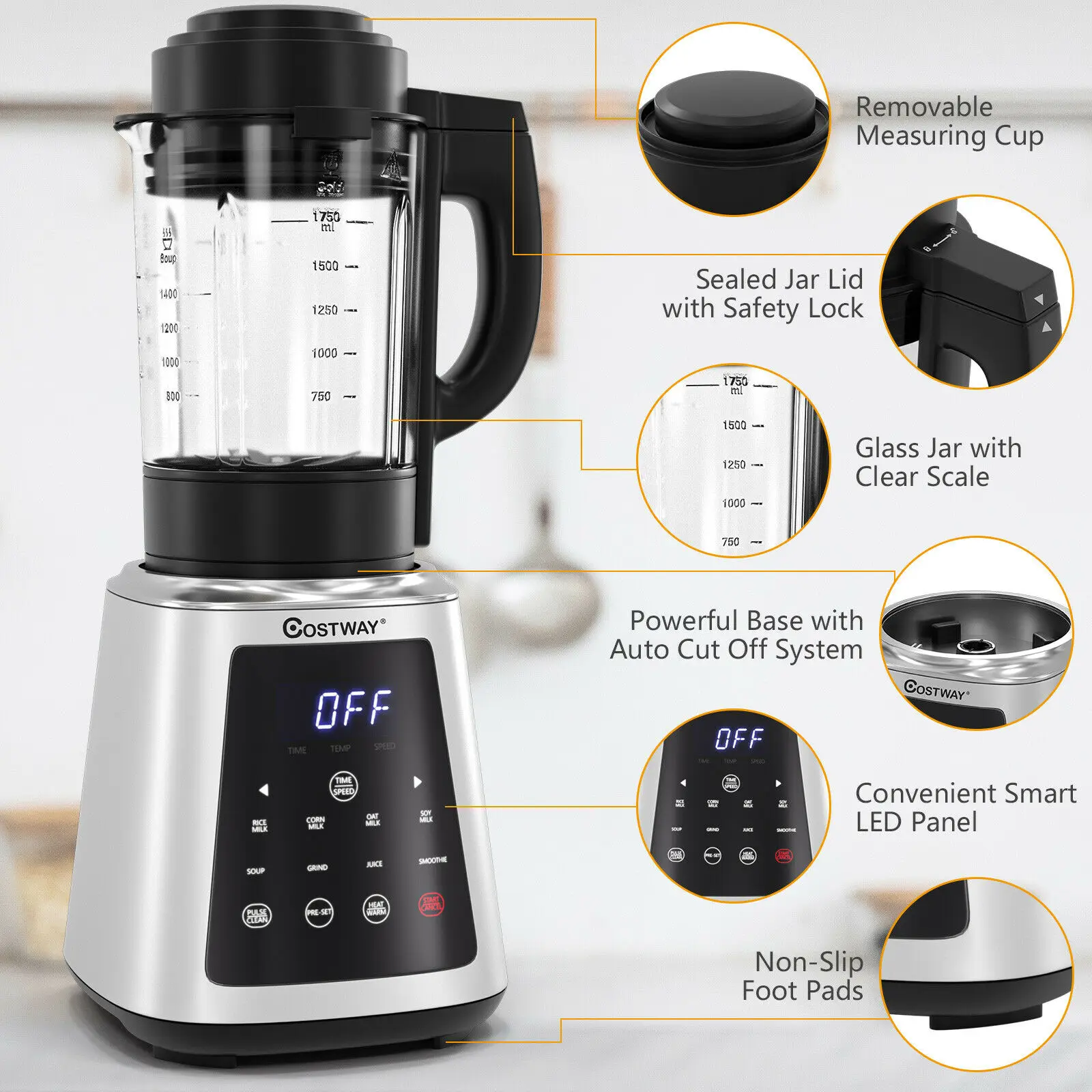 Costway Professional Countertop Blender 8-in-1 Smoothie Soup Blender with Timer