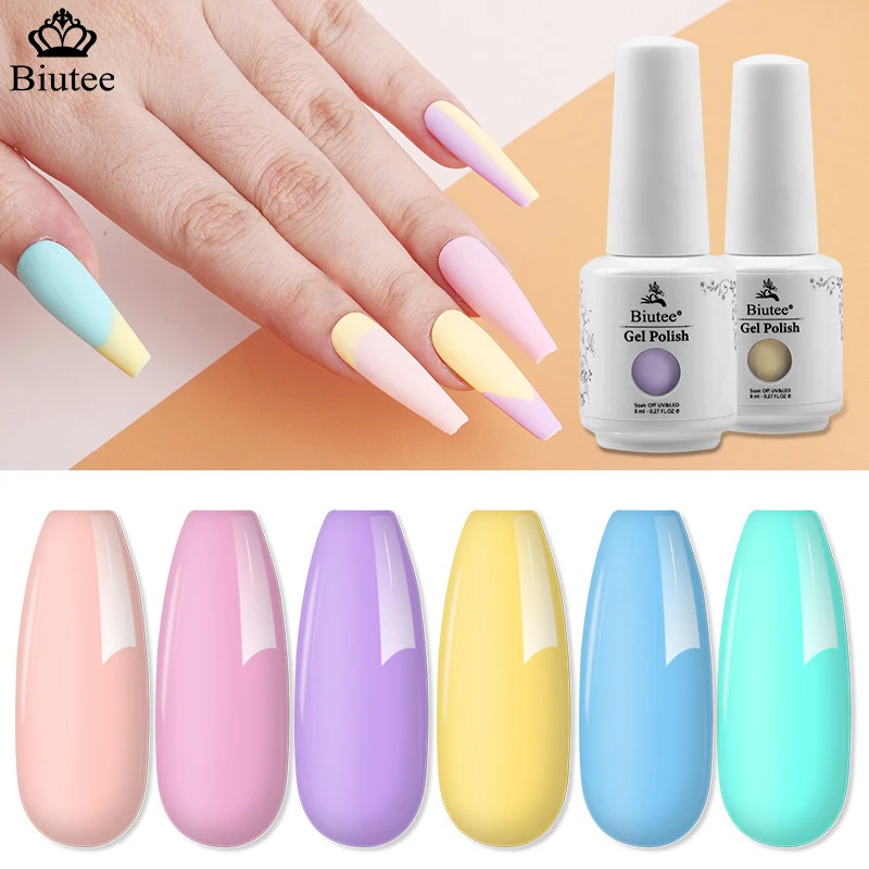 

BIUTEE Macaron Nail Art Gel Polish For Manicure Gel Varnishes Hybrid Semi Permanent Top Base Coat Matte Soak Off LED UV Nail Gel