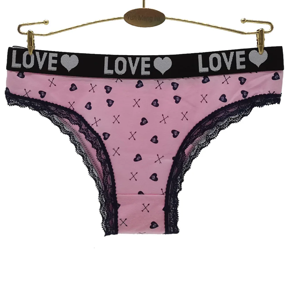 1/2/3/4/5/6PCS Cute Heart Print Thongs Young Girl Lace G-String Cotton Bikini Panties Underpants Briefs Set Underwear Linger