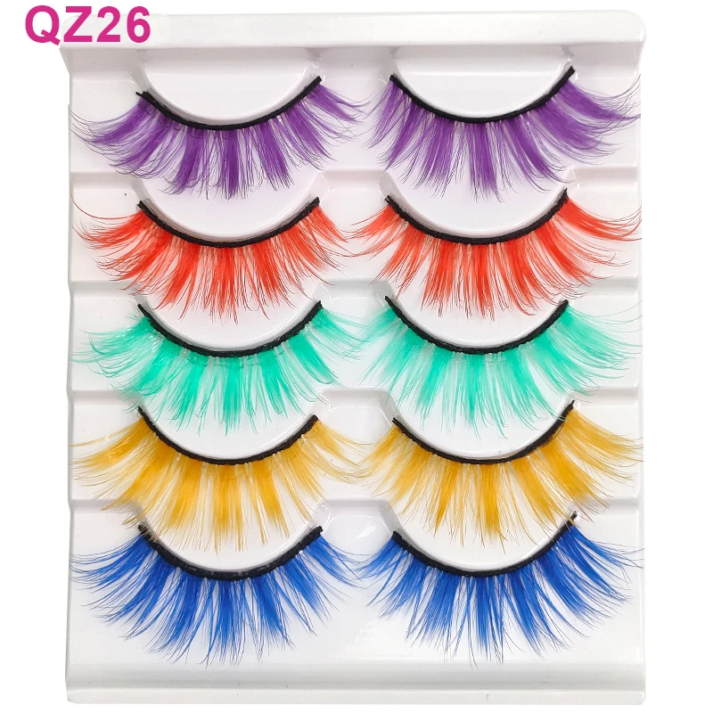 5 Pairs Mix Colorful Eyelashes Set Pink Purple Red Yellow Blue Green 3D Mixed Colored Faux Mink Lashes Rainbow Cilias Wholesale