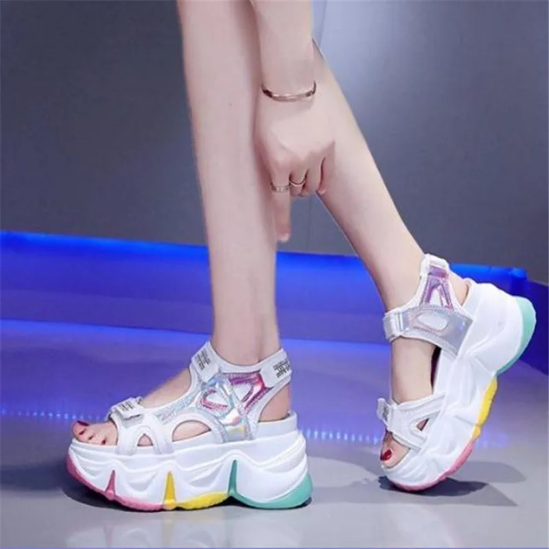 Summer Women Chunky Buckle Design Candy Colors Platform Wedges Sandals Comfortable Girl Thick Sole Beach Casual Shoes