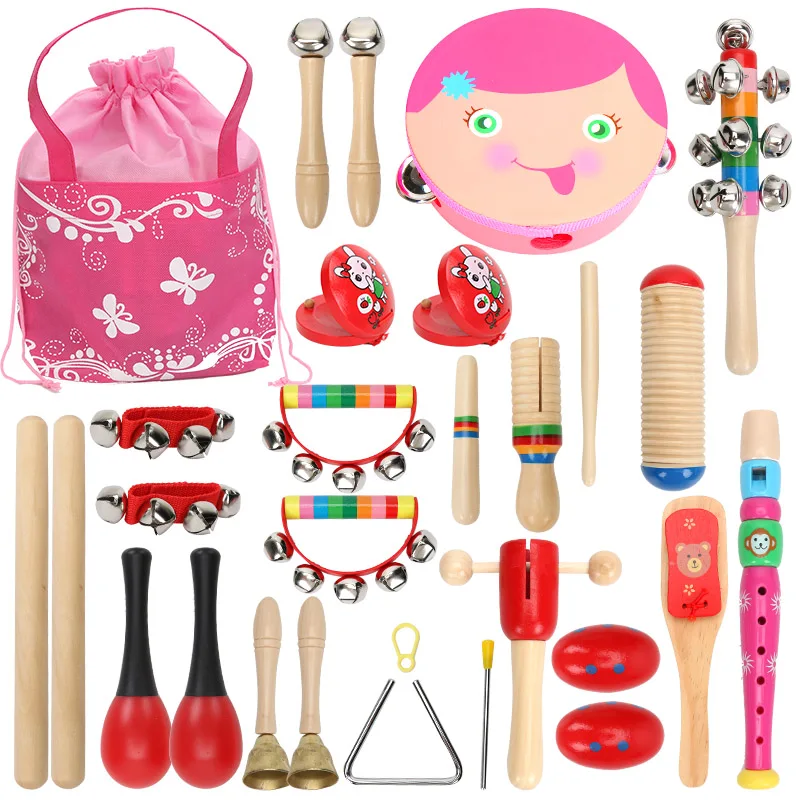 

26pcs Musical Instruments Toys Set for Toddlers Wooden Orff Musical Percussion Instruments Preschool Eco Friendly Drum Set