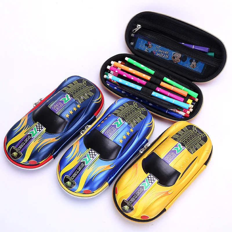 3D Racing car Pencil cases Cartoons school pencil case for children Stationery box EVA plastic pen case boy cute pen bag gifts