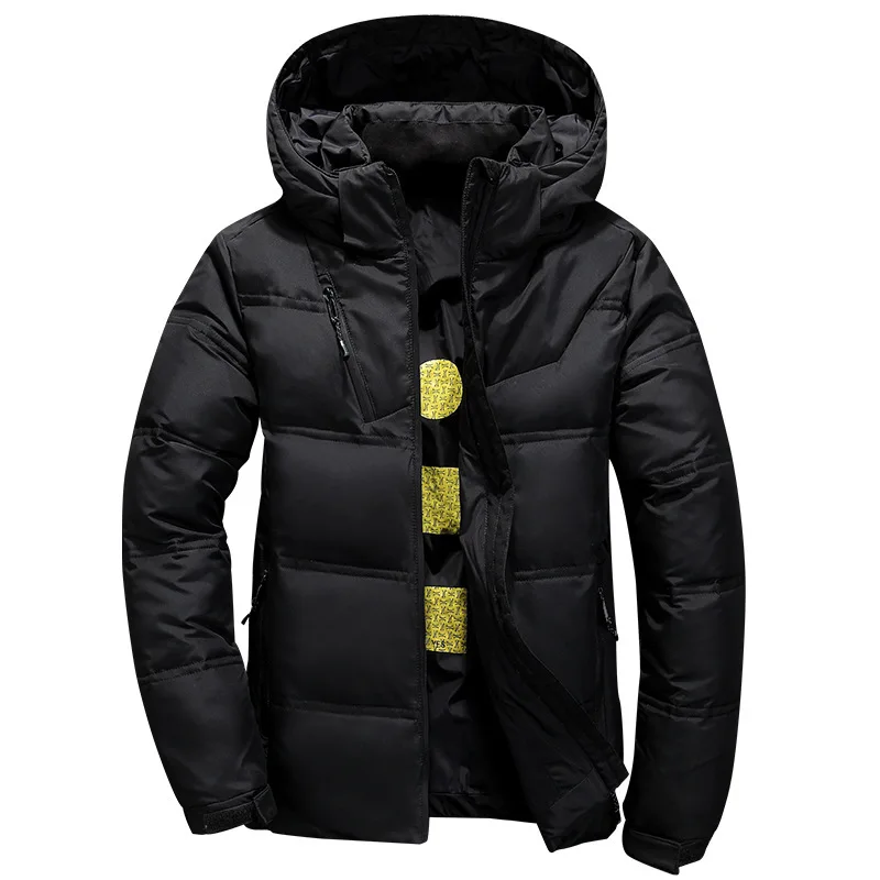 Nuovo piumino d\'anatra bianco uomo inverno caldo tinta unita piumini con cappuccio piumino spesso anatra Parka piumini da uomo cappotto invernale da