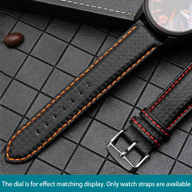 18mm 20mm 21mm 22mm 23mm 24mm Carbon Fiber Pattern Leather Watch Strap  Black Red Orange Stitching Watchband Men\'s watch accesso