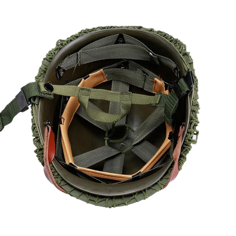 Casco verde M1 del Ejército de EE. UU., réplica ajustable con Red/correa de barbilla de lona, equipo táctico de Paintball, casco de acero para adultos