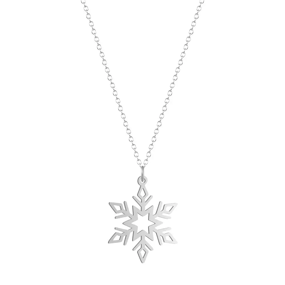 Todorova Stainless Steel Ice Snowflake Charm Necklace Christmas Winter Pendant Necklace For Women Fashion Jewelry Gift