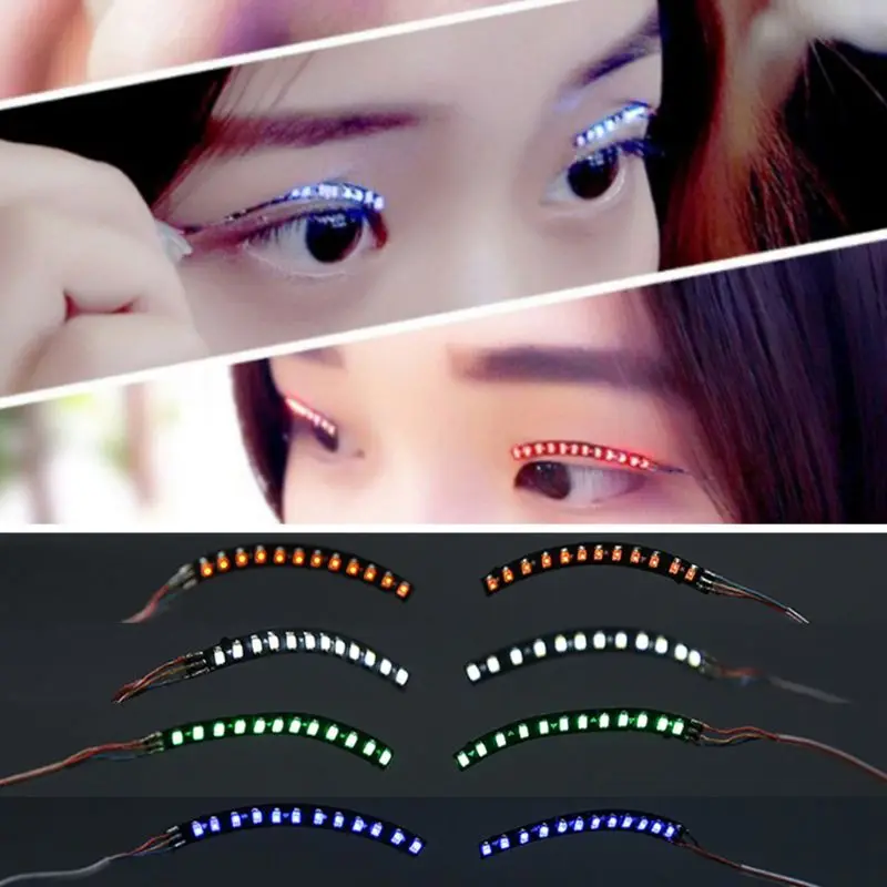 LED Light Up Waterproof False Eyelashes Halloween Creative Handmade Eyelid Luminous Lashes for Nightclub Holiday Party Makeup