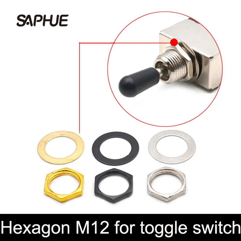 3 Sets Hexagon M12 Electric Bass Guitar Nut Washer for Toggle Switch 12MM Bass Guitar Switch Nut Gasket Black/Gold/Chrome