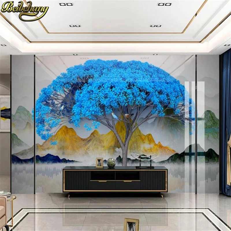 

beibehang Custom Blue tree art background Wall Mural Landscape Photo Mural Wallpaper Living Room Restaurant home Decor bedroom