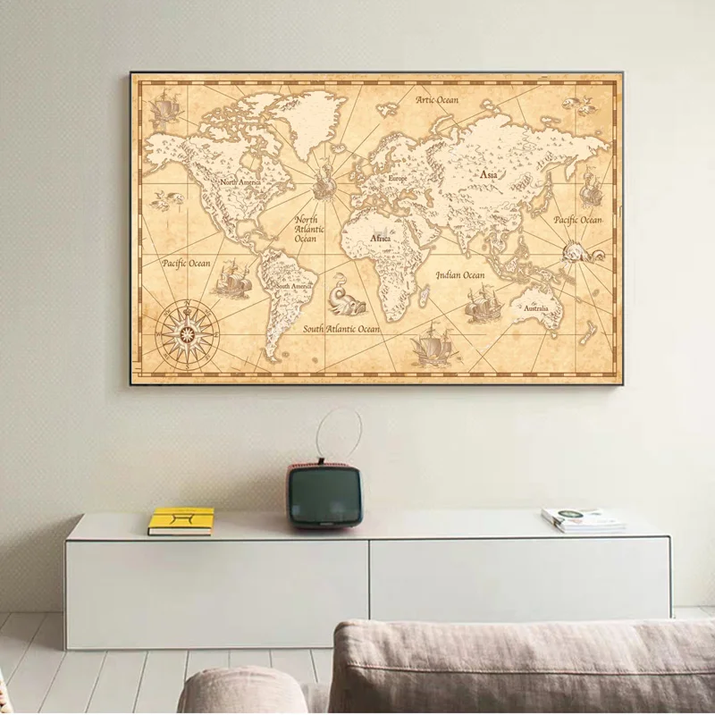Large Size Vintage Map Poster Wall Art Canvas Painting Abstract Picture HD Printing For Living Room Study Decoration No Frame