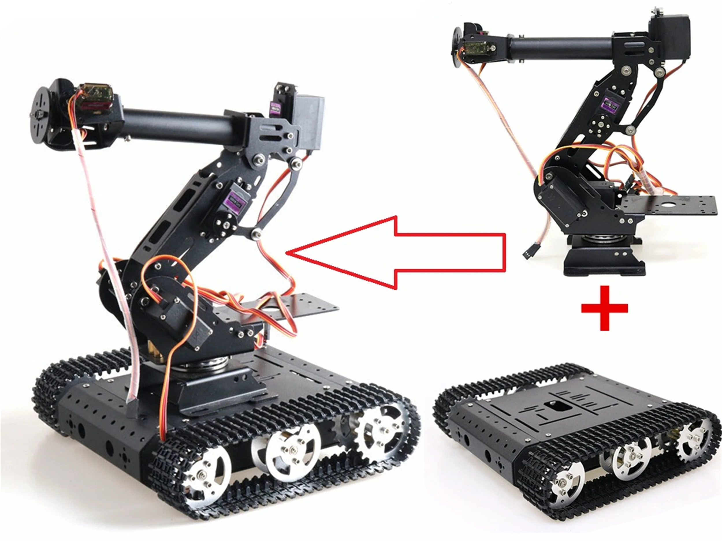 SZDOIT Full Metal 7DOF Robot Arm+ TC100 Smart Tank Chassis Kit Vehicle Robotic Servo Motor DIY For Arduino Unassembled Education