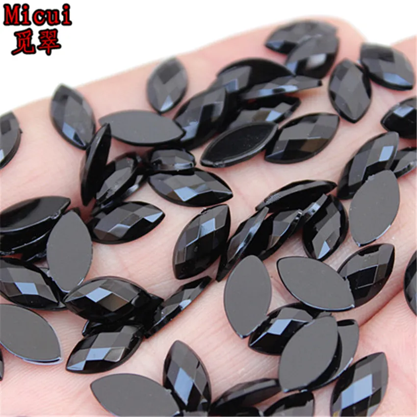 Micui 200pcs 6*12mm Horse Eye Rhinestones Flat Back Acrylic Gems Crystal Stones Non Sewing Beads for DIY Clothes MC350