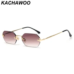 Kachawoo vintage sunglasses rimless female octagonal brown blue fashion eyewear men rectangular metal polygon popular spring