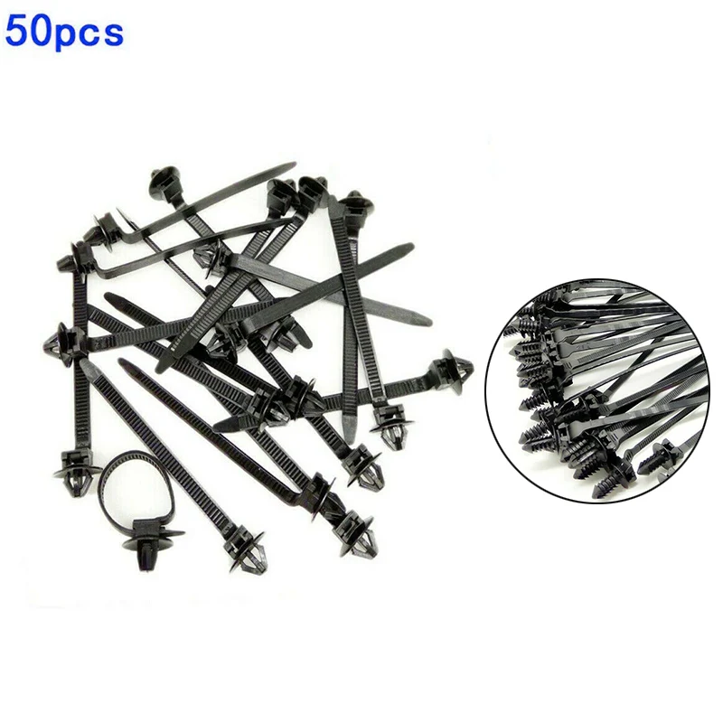 Cars Mount Wire Tie Clip Releasable Nylon Tie Wrap Cable Fastening Clips Self-locking Plastic Zip Tie 50PCS