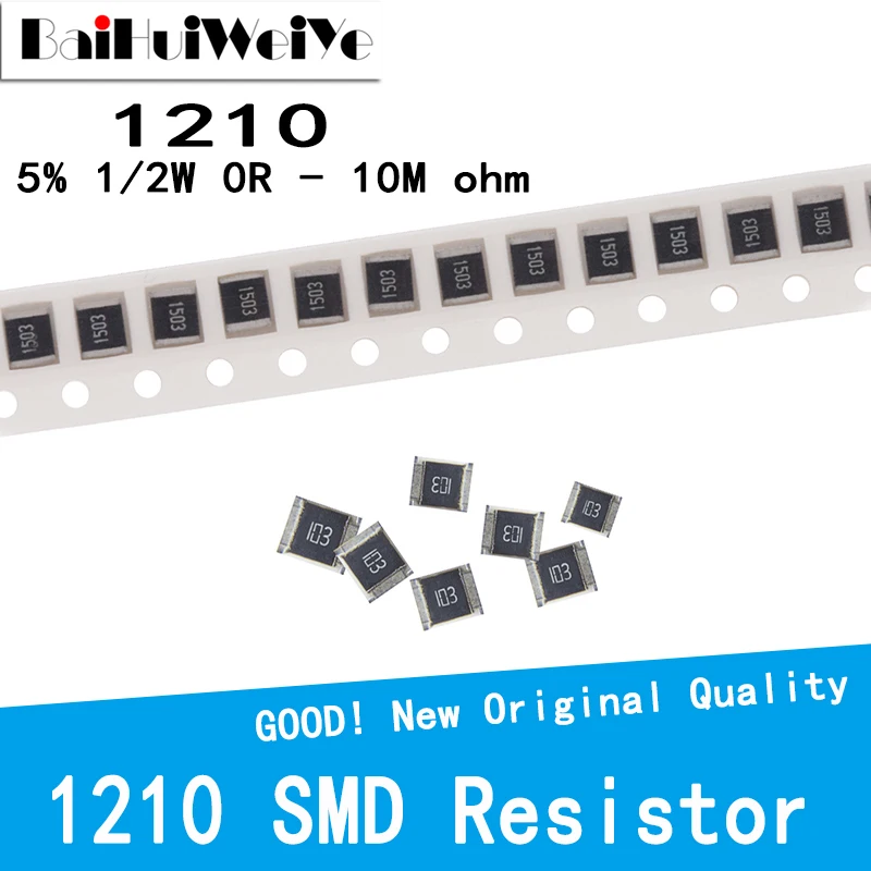 100 sztuk/partia 1210 rezystor SMD 0R-10M 1/2W 5% 10 100 220 470 ohm 0R 10R 100R 220R 470R 1K 2.2K 4.7K 1K 10K 47K 100K 470K 1M 10M