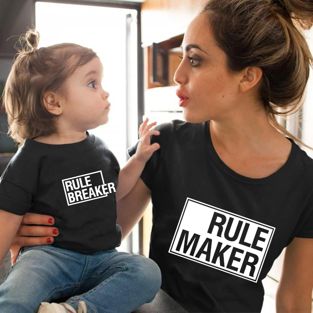 Rule Maker Rule Breaker Funny Family Matching Outfits Cotton Dad Mommy and Me Matching Shirts Baby Bodysuits Family Look Tshirts