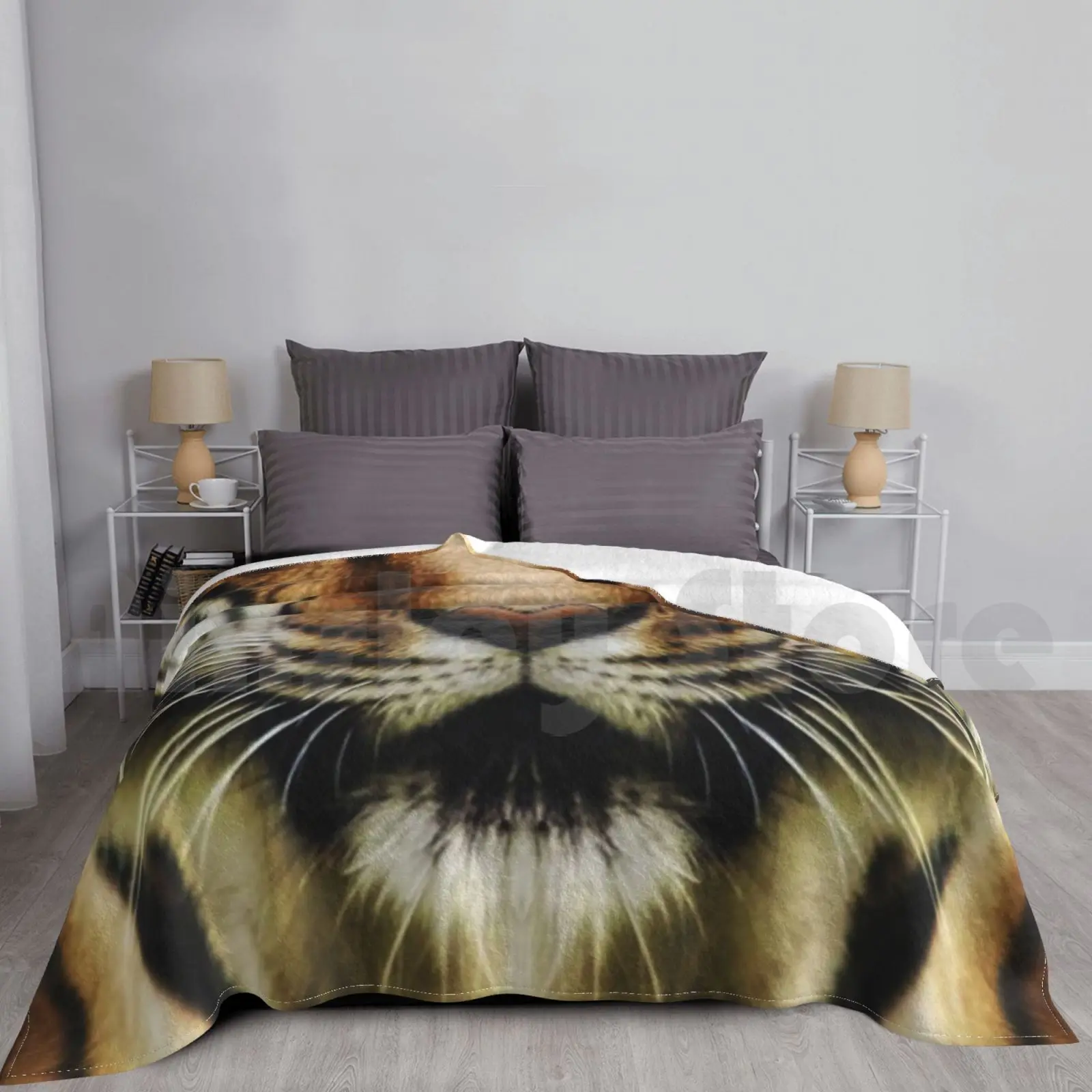 Tiger Blanket Fashion Custom Tiger Cat Teeth Mouth Nose Cool Animal Wild Life Africa Jungle