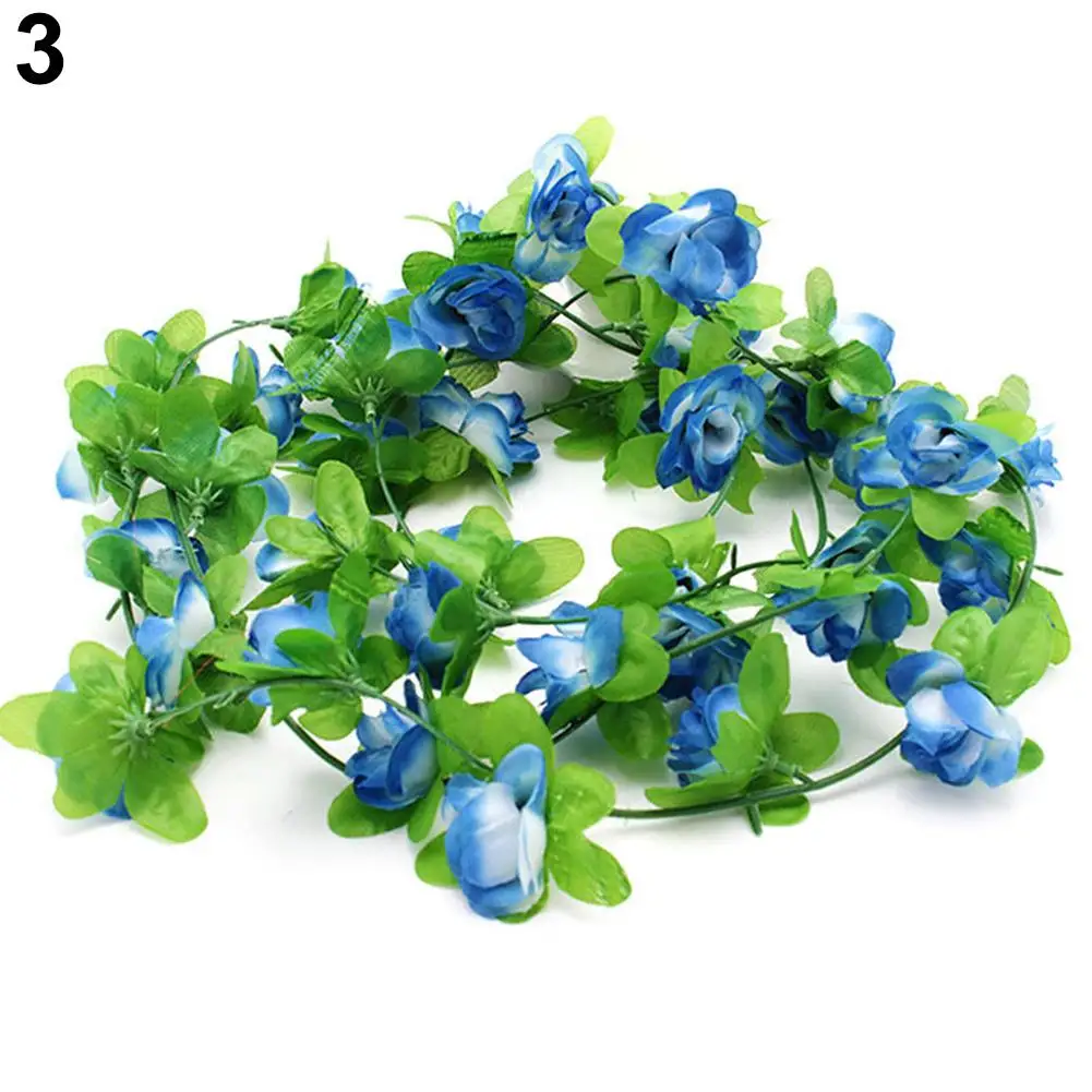 

2.2m Silk Artificial Roses Flowers Rattan String Vine with Green Leaves For Home Wedding Garden Decoration Hanging Garland Wall