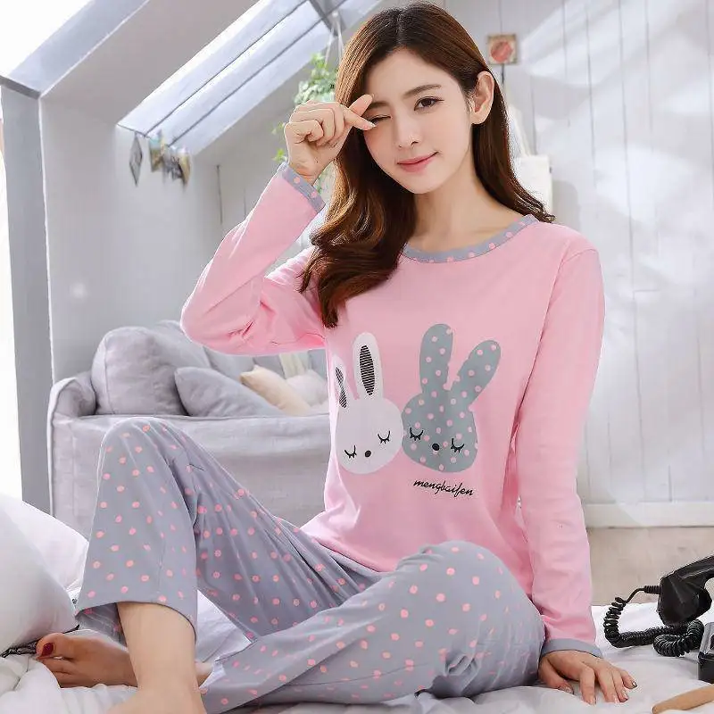 Cartoon Women Pajamas Set Girl Sleepwear Pijama Long Women Pyjamas kawaii Suit Female Clothing Set 2019 Nightwear