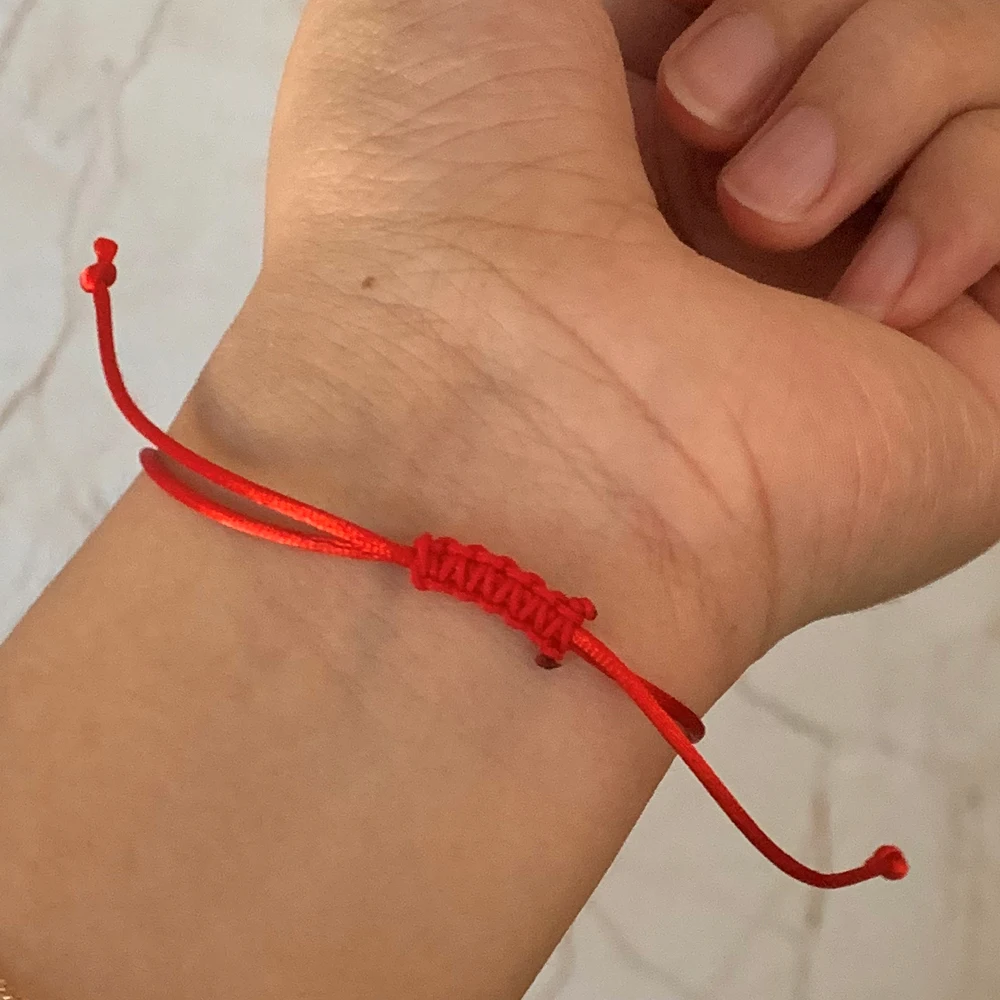 Handmade DIY Glossy Steel Letter Red Rope Wristband Bracelet Elastric Causal Wrist Chain String Strand Thread Arm Cuff Jewelry