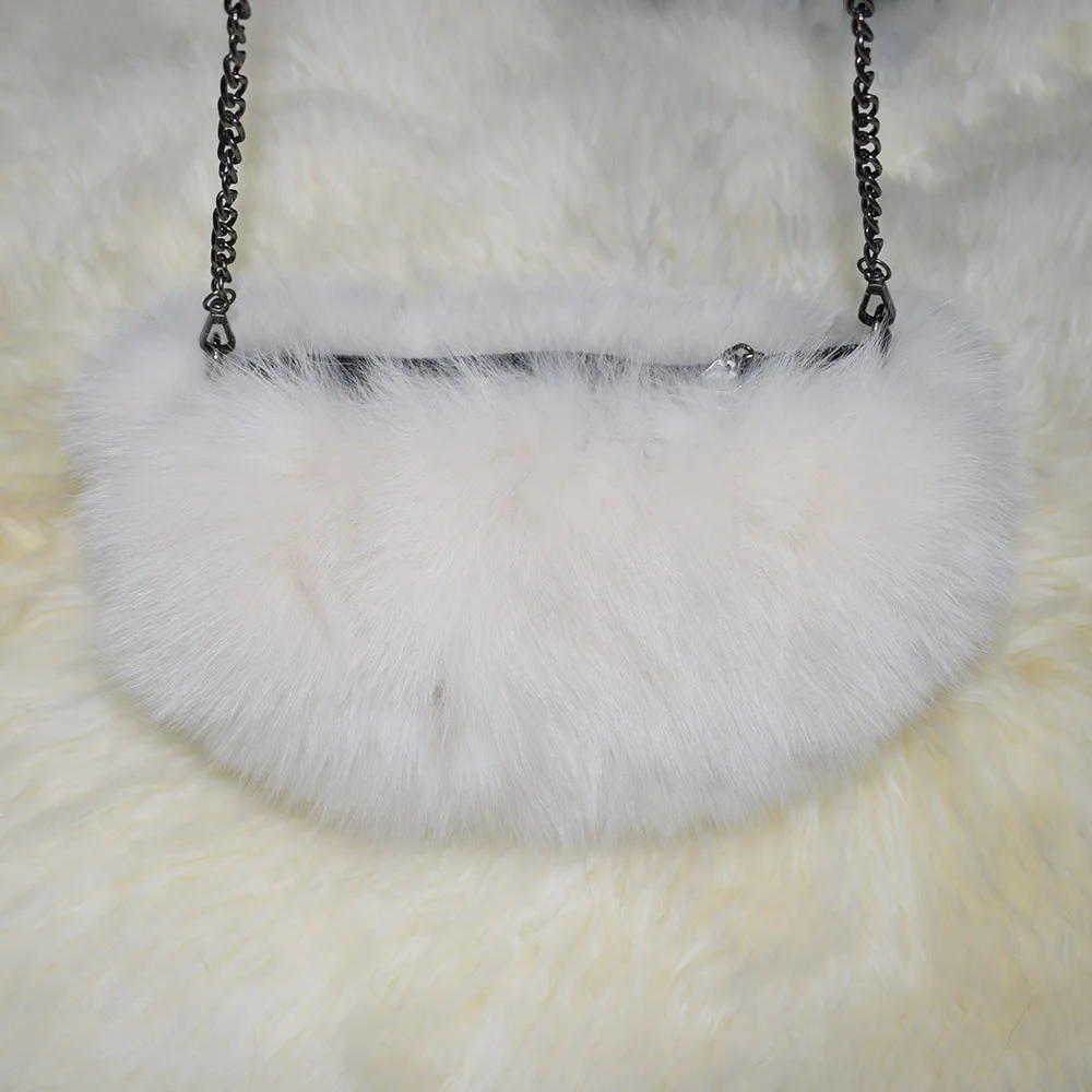 MS.MinShu-Real Fox Fur Hand Muff Bag for Women, Winter Hand Warmer, Pocket Handbag with Chain, Fashion Brand
