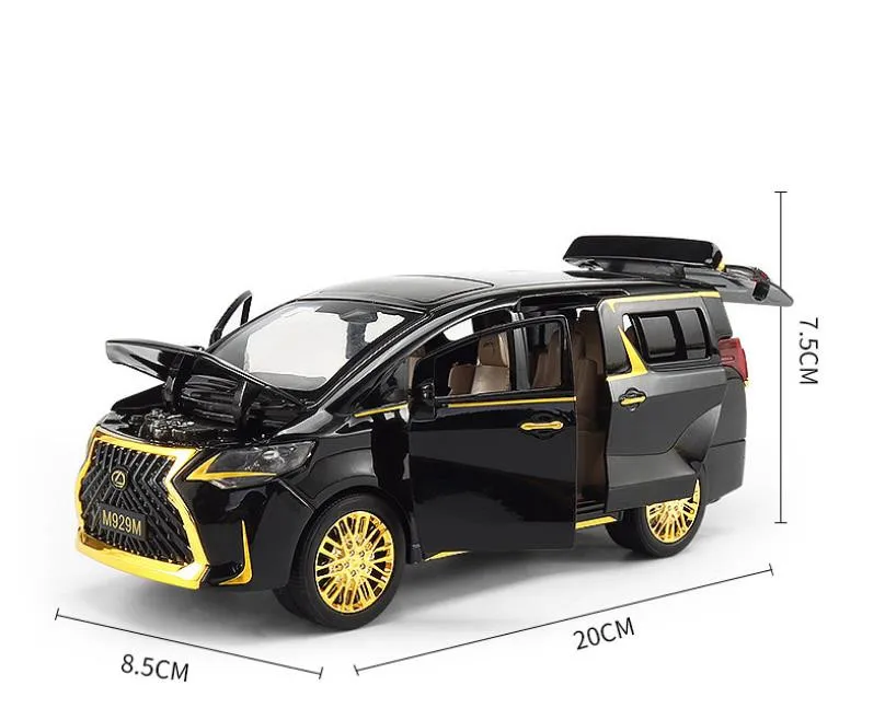 Modelo de coche LM300H de aleación de alta simulación 1:24, 6 puertas de juguete de minivan, control de sonido y luz simulados, envío gratis